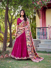 Pink Color Sequins And Thread Embroidery Work Vichitra Silk Lehenga